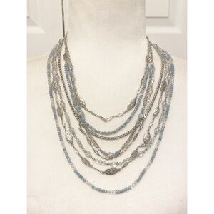 White House Black Market Statement Blue and Silver Necklace